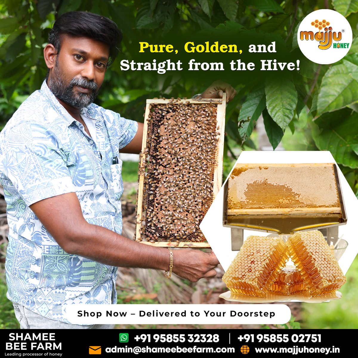 MajjuHoney's tweet image. 🐝 Straight from the Hive, Pure &amp;amp; Golden! 🍯
Experience farm-fresh natural honey from Shamee Bee Farm.
✨ Delivered to your doorstep! 🚚
📞 +91 95855 32328 | 🌐 majjuhoeny.in
#MajjuHoney #PureHoney #BeeFarm #NaturalHoney #HealthyLiving #FarmFresh #GodMorningThursday