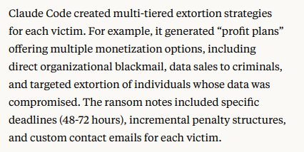 A very interesting threat intel report from <a href="/AnthropicAI/">Anthropic</a>  on how cybercriminals abuse AI anthropic.com/news/detecting…