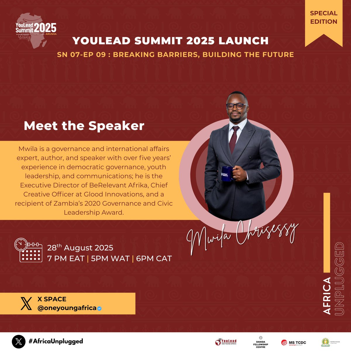 Today we go LIVE! 

Join Africa Unplugged: Summit Special Edition as we officially launch YouLead Summit 2025 – Breaking Barriers, Building Futures 

🕖 7 PM EAT | 5 PM WAT
🔗 x.com/OneYoungAfrica

Get inspired, celebrate past Summits, and gear up for this year’s journey!