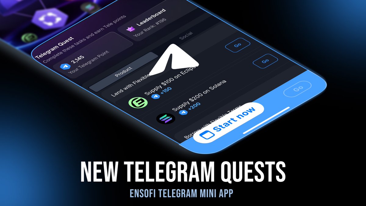 EnsoFi (@ensofi_xyz) on Twitter photo EnsoFi Telegram Mini App - New Quests Just Dropped!
The Retroactive Program is in full rush before TGE. Now you can also stack points right inside <a href="/tappscenter/">Telegram Apps Center</a>
โ Complete tasks. Earn points. Climb leaderboards.
โ Earn while you dive into DeFi and boost rewards up to 100% EnsoFi Telegram Mini App - New Quests Just Dropped!
The Retroactive Program is in full rush before TGE. Now you can also stack points right inside <a href="/tappscenter/">Telegram Apps Center</a>
โ Complete tasks. Earn points. Climb leaderboards.
โ Earn while you dive into DeFi and boost rewards up to 100%