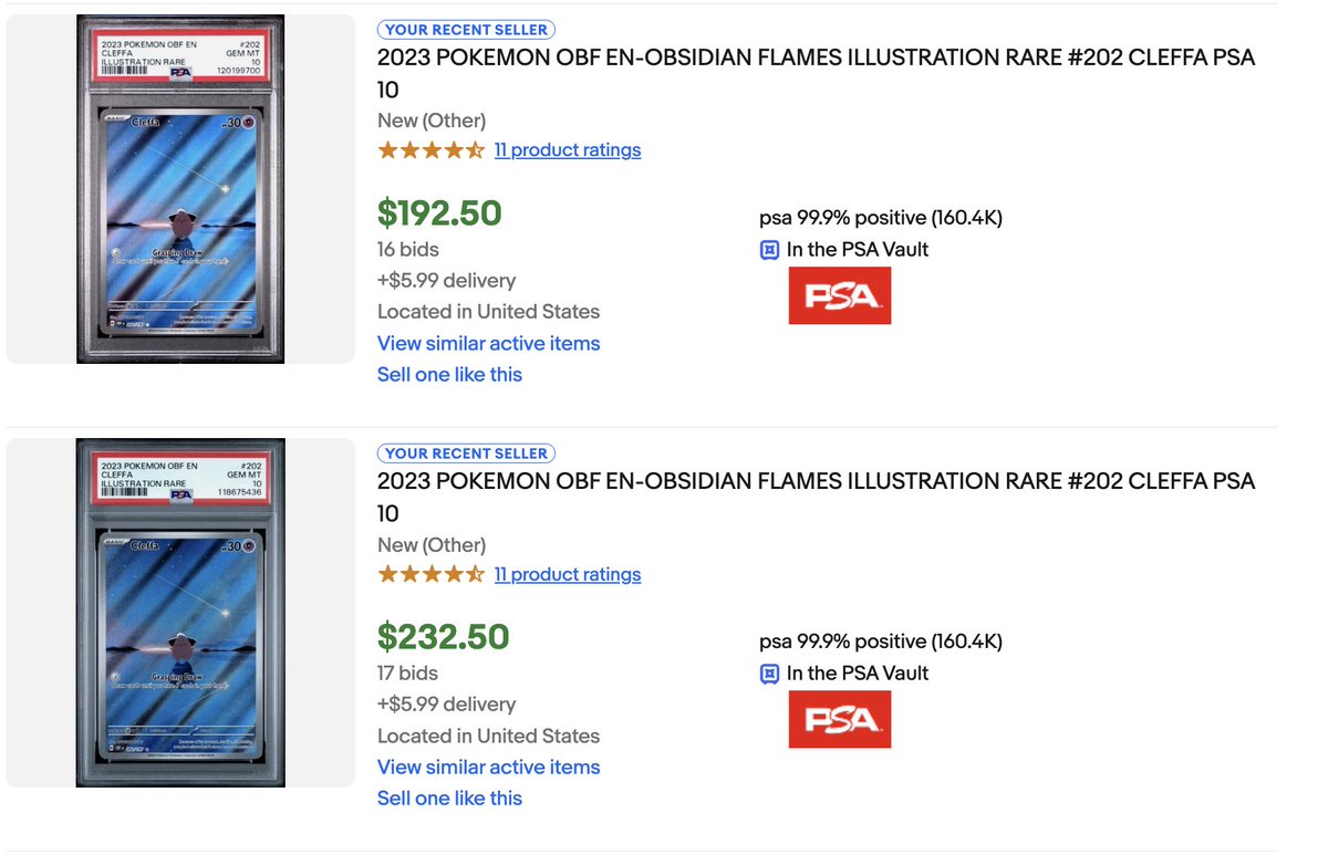 cleffa from obsidian flames is pumping

$200 average sale on the week

+29%