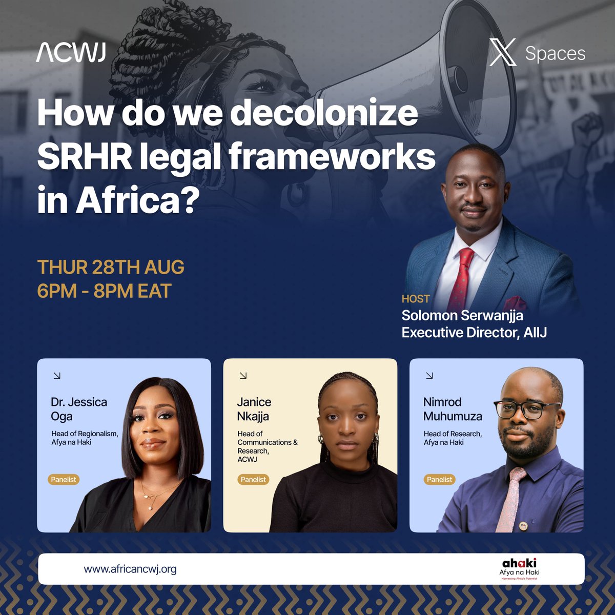 TONIGHT at 6PM EAT: How do we decolonize SRHR legal frameworks in Africa?

Join <a href="/jessica_oga/">Dr. Jessica Oga</a>, <a href="/nimrodmuhumuza/">nimrod muhumuza</a>, <a href="/janice_nkajja/">Janice Nkajja</a> and <a href="/SolomonSerwanjj/">Solomon Serwanjja</a> as we explore practical answers to this question that keeps surfacing across Africa.

Set your reminders!
x.com/i/spaces/1BRKj…