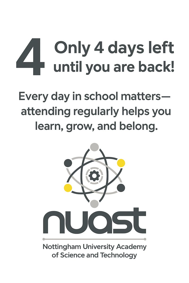 📅 Day 4 – Only 4 days left until you are back! 🎉

Every day in school matters—being here helps you learn, grow, and belong. 💡✨

This year, you’ll have the chance to build character through both challenges and successes - showing resilience when things get tough, and