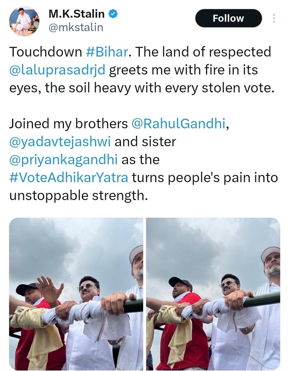 MrSinha_'s tweet image. No, @mkstalin, Bihar is not the land of Lalu. Saying so is like calling Tamil Nadu the land of Stalin.
Bihar has a glorious legacy, it is the land of Lav-Kush, Mata Sita, Bhagwan Mahavir, Gautam Buddha, Ashoka, Guru Gobind Singh, Dr. Rajendra Prasad, Babu Kunwar Singh,…