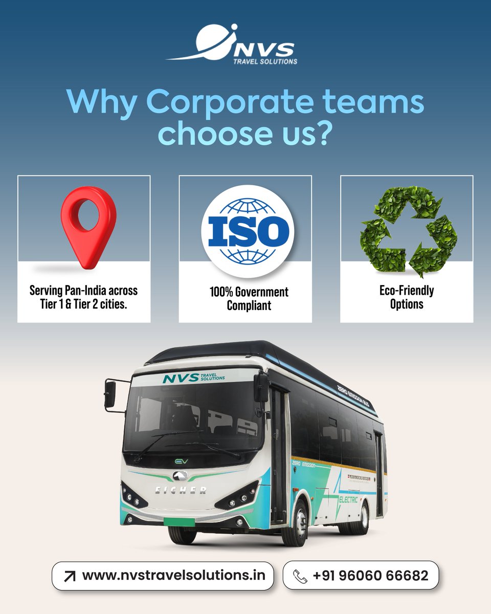 NvsPvt's tweet photo. Looking for a reliable and sustainable travel partner for your corporate team? 🌍✨

👉 Choose smarter travel for your team today!
📩 Contact us: https://t.co/sMpcftV9oD
📞+91 96060 66682

#CorporateTravel #EmployeeTransport #SustainableTravel #NVSTravelSolutions https://t.co/wuo0aTurZp