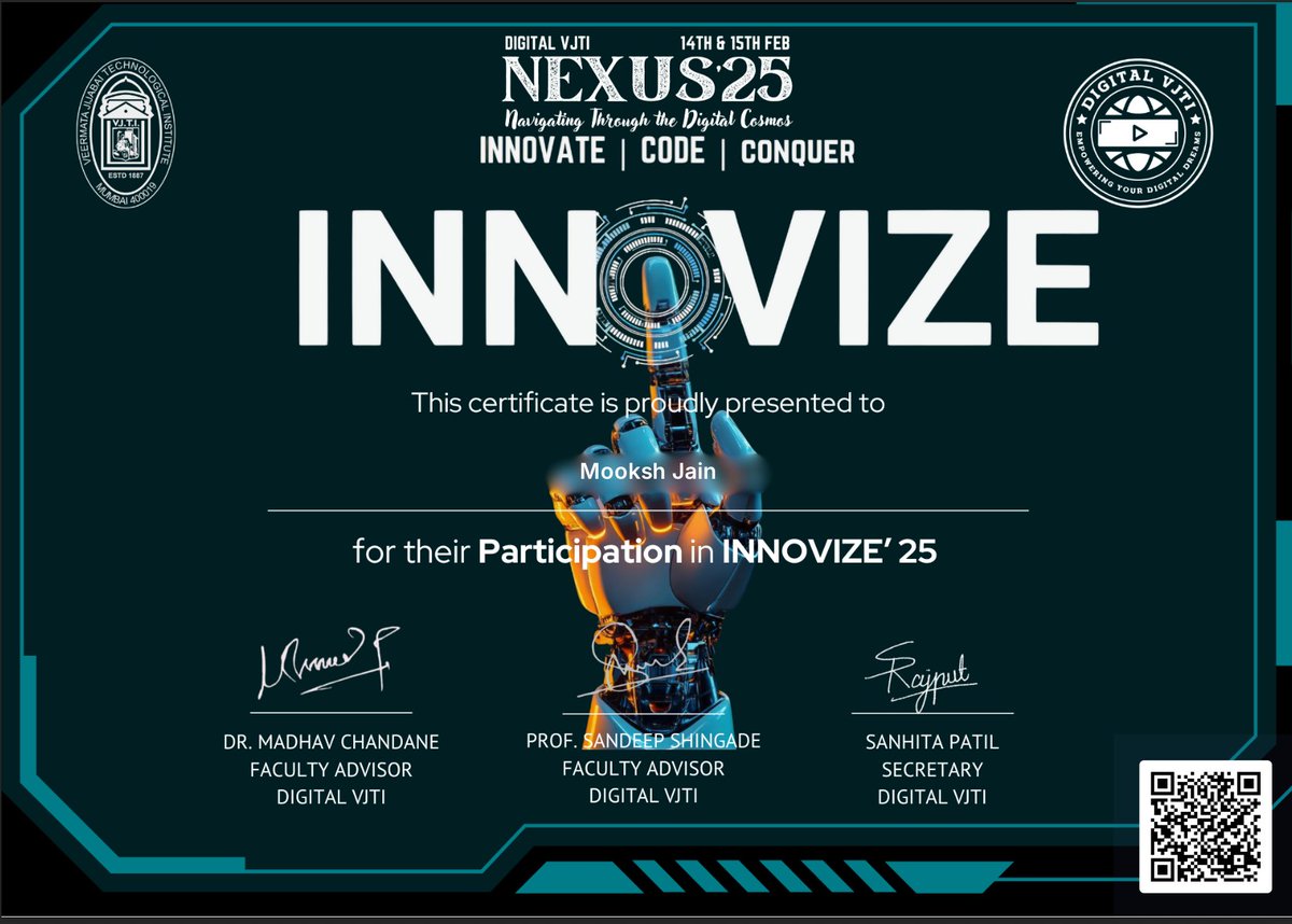Maverickbitcode's tweet image. Participated in the Adobe Hackathon, where innovation met creativity and collaboration. Took part in VJTI INNOVIZE, diving deep into problem-solving . Explored cybersecurity and ethical hacking at the Bug Bounty Challenge during VERGE – The Technical Fest by SRM.
