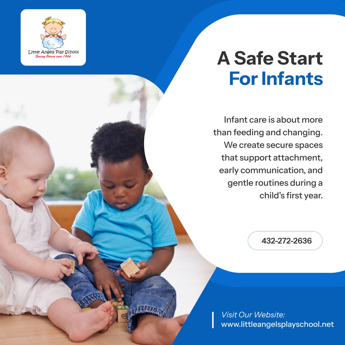 littleangelsps_'s tweet photo. 👶 Safety and love come first. 💕 Our infant program supports bonding, development, and comfort for babies and peace of mind for parents. 🍼 Let’s talk about care today! 📲 

#OdessaTexas #Daycare #InfantCare #SecureStart #EarlyBonding https://t.co/lq0NwAdFqC