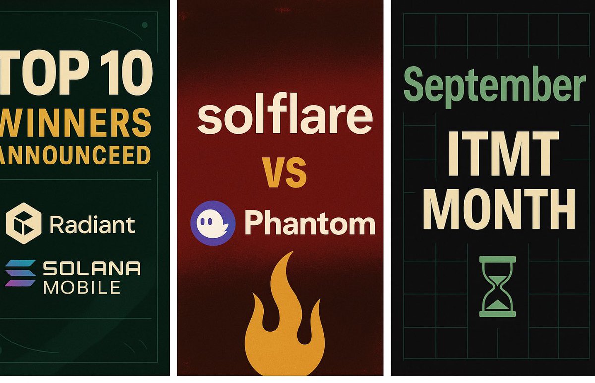 In The Meme Time (@inthe_memetime) on Twitter photo September is a stacked month for ITMT:
🔥 @radiantsdao top 10 hackathon winners announced (with $10k + <a href="/solanamobile/">Seeker | Solana Mobile</a> premium placement on the line).
🔥 Our <a href="/solflare/">Solflare - The Solana Wallet</a> vs <a href="/phantom/">Phantom</a> livestream face-off.
🔥 Ecosystem updates & rewards. September is a stacked month for ITMT:
🔥 @radiantsdao top 10 hackathon winners announced (with $10k + <a href="/solanamobile/">Seeker | Solana Mobile</a> premium placement on the line).
🔥 Our <a href="/solflare/">Solflare - The Solana Wallet</a> vs <a href="/phantom/">Phantom</a> livestream face-off.
🔥 Ecosystem updates & rewards.