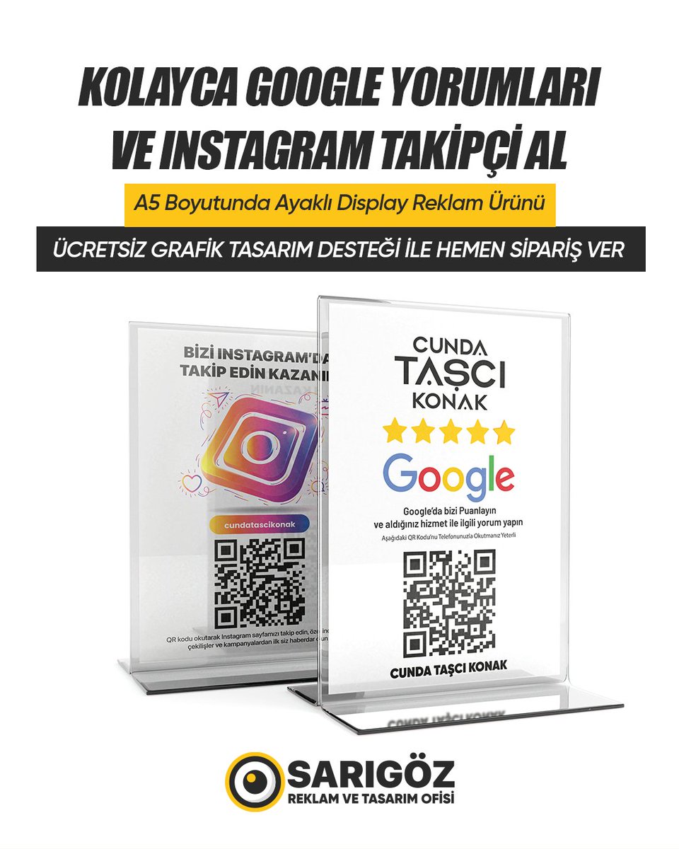 🚀 GOOGLE YORUMLARI &amp; INSTAGRAM TAKİPÇİLERİNİZİ ARTIRMANIN EN KOLAY YOLU!
🌟

📞 Hemen Sipariş Verin!
📱 İletişim: 0530 450 16 01
🌐 Web: sarigoztasarim.com

#SarıgözTasarım #GoogleYorumları #InstagramTakipçi #DisplayReklam #MasaüstüDisplay #A5Display #ReklamÜrünleri