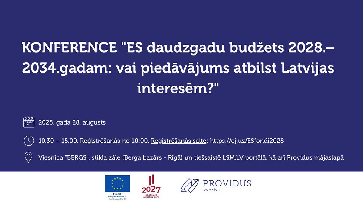 🔴 TIEŠRAIDĒ 28. augustā pulksten 10.40 <a href="/Braze_Baiba/">Baiba Braže</a> dalība domnīcas <a href="/providus/">PROVIDUS</a> konferencē “ES 🇪🇺 daudzgadu budžets 2028.–2034.gadam: vai piedāvājums atbilst Latvijas🇱🇻 interesēm?”
 
🎥 youtube.com/live/7QCVEZ4PE…