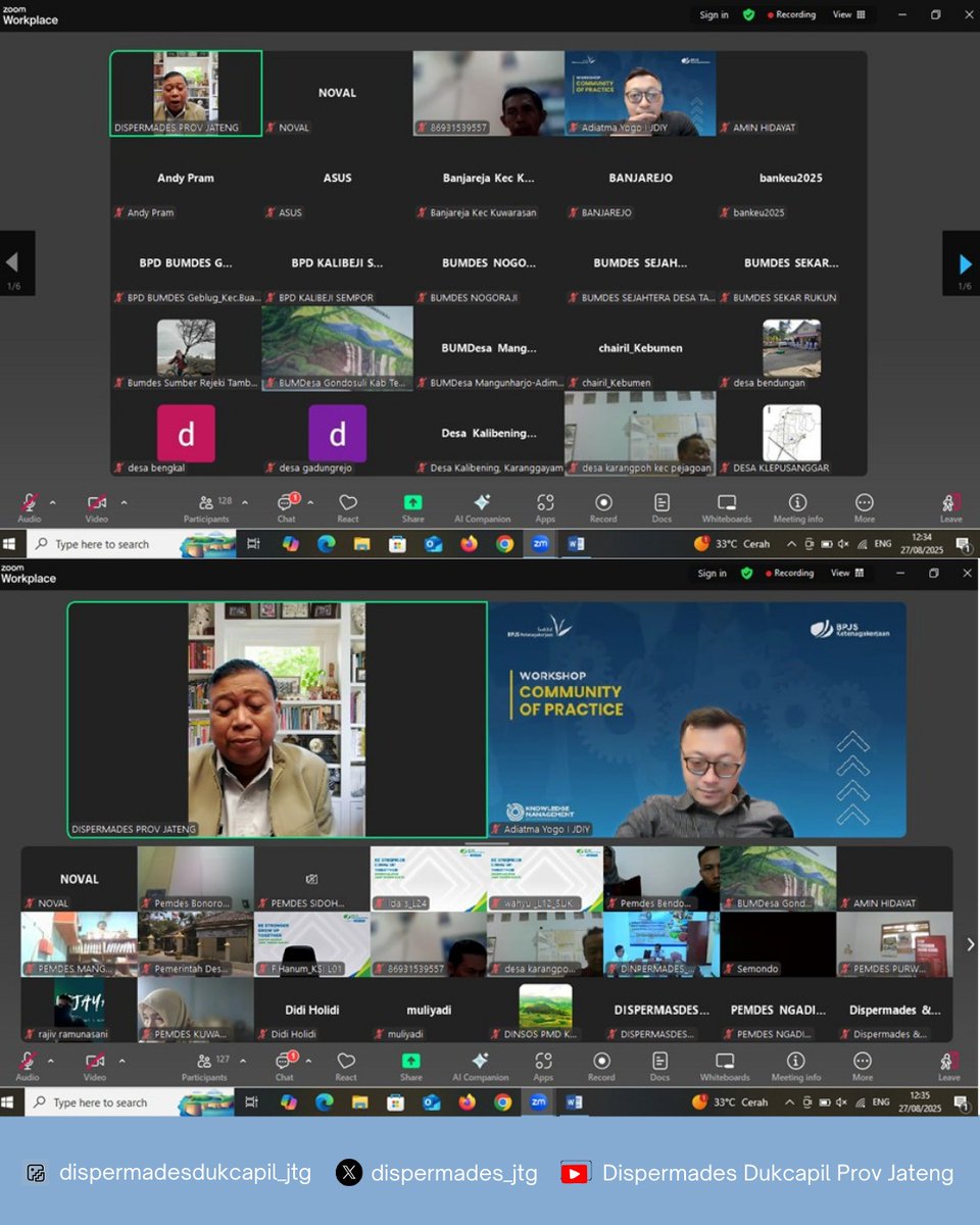 (27/8) Dinas Pemberdayaan Masyarakat Desa, Kependudukan dan Pencatatan Sipil Provinsi Jawa Tengah bersama BPJS Ketenagakerjaan Wilayah Jateng &amp; DIY melaksanakan monitoring dan evaluasi terkait pelaksanaan Perlindungan Jaminan Sosial Ketenagakerjaan di lingkungan Pemerintah Desa.