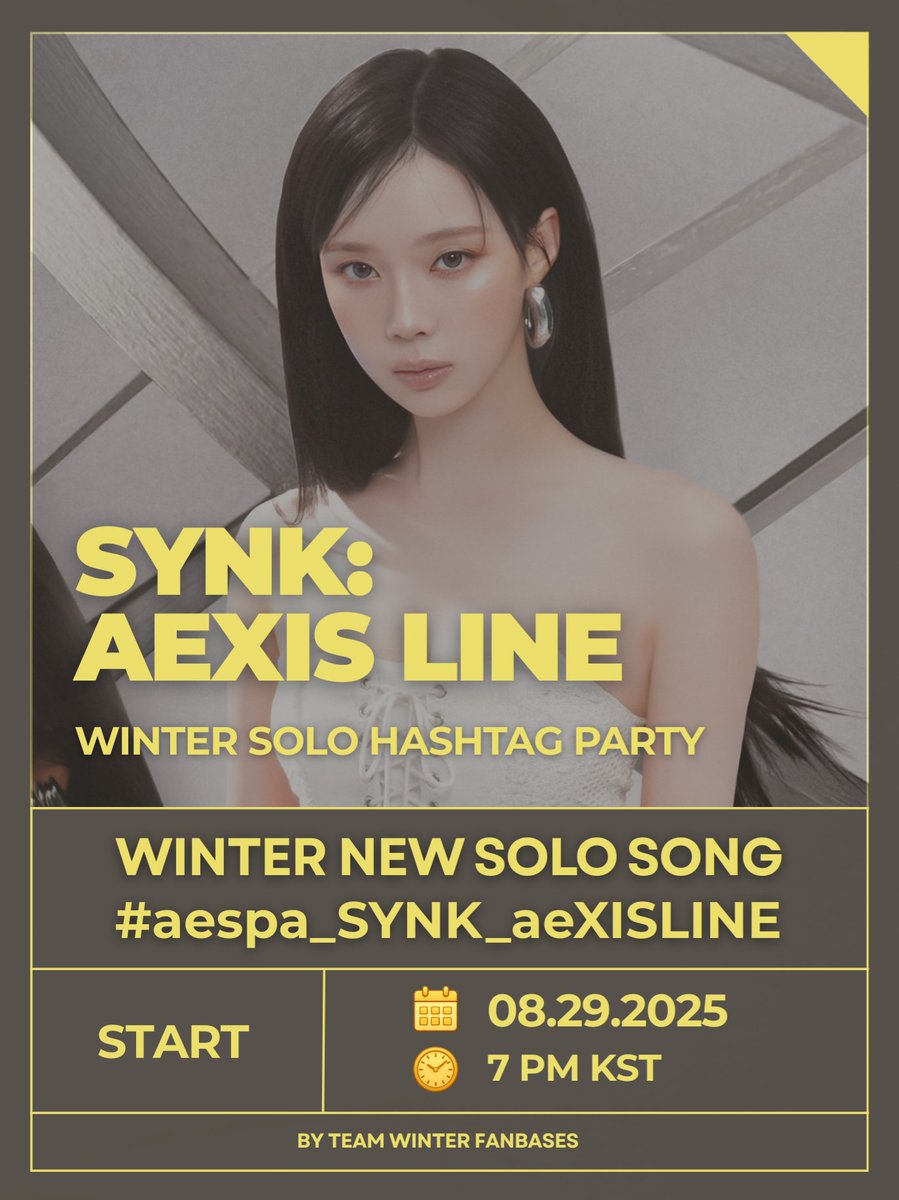teamwinteroffcl's tweet image. 📢 𝐇𝐀𝐒𝐇𝐓𝐀𝐆 𝐏𝐀𝐑𝐓𝐘 𝐀𝐍𝐍𝐎𝐔𝐍𝐂𝐄𝐌𝐄𝐍𝐓 

Join us in hyping WINTER's new solo which will bless our ears for the first time during the concert!

Tags:
W/NTER NEW SOLO SONG
#.aespa_SYNK_aeXISLINE

🗓️ August 29
⏳️ 7 PM KST 

See you all tomorrow!!! 🤗

#WINTER #윈터…