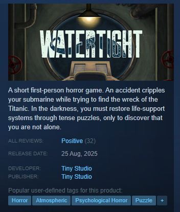 qubitcircuit's tweet photo. 🌊 Watertight just passed 30 reviews, thanks everyone who played the game! If you didn't try it yet, it is a 30min experience about being trapped in a submarine underwater 📷 
#gamedev #IndieGameDev #indiegame #horror #TrailerThursday https://t.co/328kuC4eRT