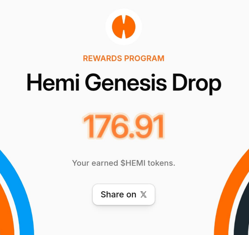 Günaydın, 🌞

<a href="/hemi_xyz/">Hemi</a> tarafında airdrop checker geldi.  

📌Bendeki miktar aşağıdaki gibi ama node ödülleri buna dahilmi bilemiyorum. Dahilse çöp.

Aşağıdaki linkten kontrol edebilirsiniz.  ⤵️

🔗app.hemi.xyz/en/genesis-dro…

Bol Şanslar. ❤️