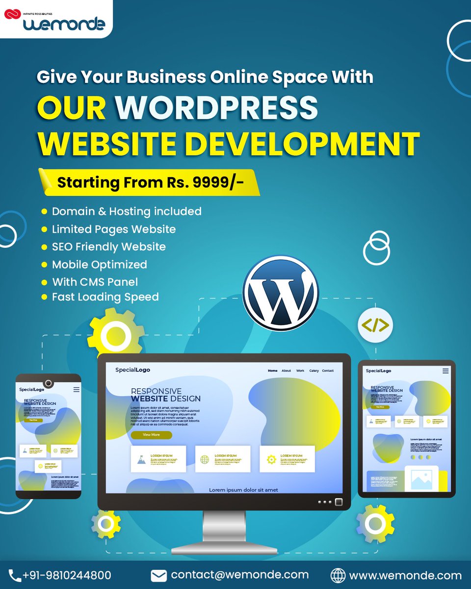 Take Your Business Online with Ease!
Get a WordPress Website starting at just ₹9999/- 

📞 Call/WhatsApp: +91-9810244800
📧 contact@wemonde.com
.
.
#website #webdesign #websitedesign #digitalmarketing #seo #marketing #webdevelopment #design #business #web #webdesigner