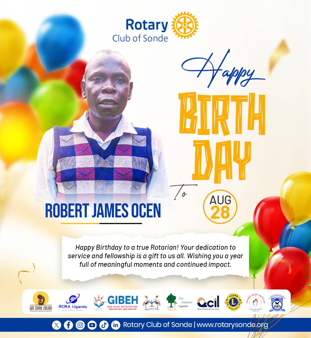 Happy Birthday to Rtn. Robert James Ocen.
A true Rotarian, an inspiration, and a leader whose dedication, kindness, and service continue to make a difference. 
Wishing you a year full of blessings, joy, good health, and endless achievements. 
Cheers to more impactful years ahead!