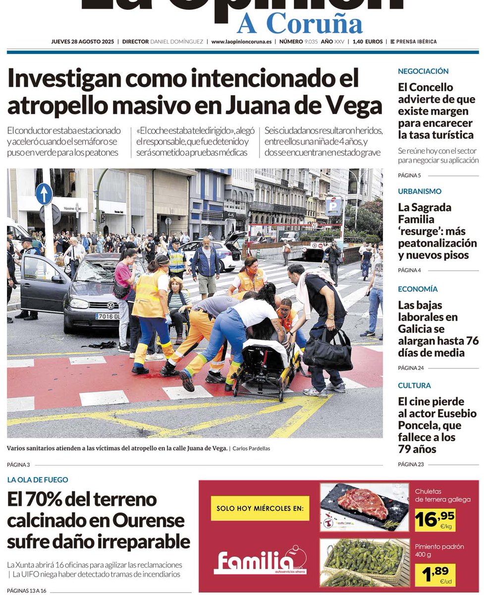 EN PORTADA 📰
🔹El atropello en Juana de Vega se investiga como intencionado
🔹A Coruña ve margen para encarecer la tasa turística
🔹El resurgir de la Sagrada Familia
Y aquí más titulares 👇🏼
🌐 Noticias: w.laopinioncoruna.es/0mzzz
🗞Kiosko digital w.laopinioncoruna.es/1ln37