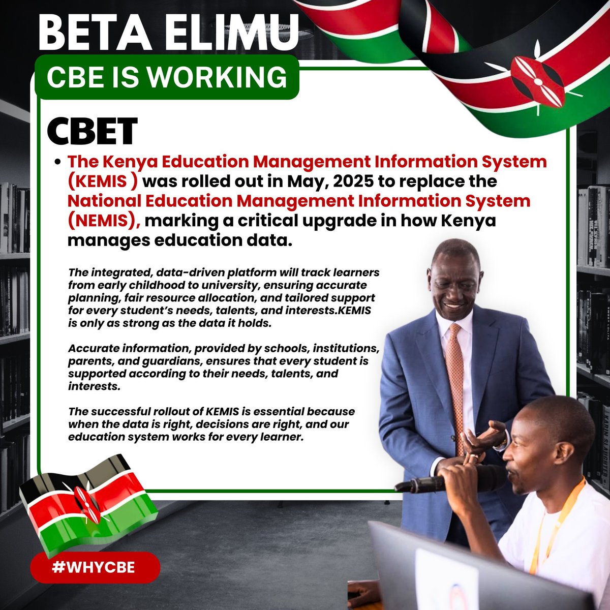 SP_Comentary's tweet photo. KEMIS ensures every child is counted. Accurate data from schools, parents, and institutions means learners receive tailored support according to their unique needs, talents, and aspirations.
#WhyCBE 
CBE Is Working 
BETA Elimu https://t.co/VeAiNH9n9K