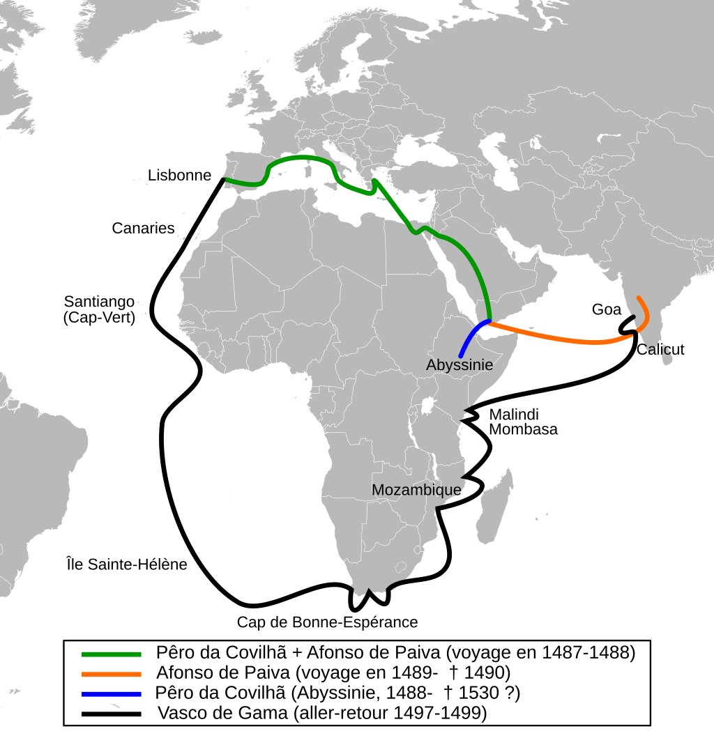 Contrairement à ce qu'on pourrait croire, Vasco de Gama n'est pas le 1er Portugais à avoir atteint les Indes, et encore moins le 1er européen ! ⛵

10 ans plus tôt, vers 1488/89, un diplomate avait traversé la Méditerranée et l'Arabie, à pied et en bateau : c'est Pêro da Covilhã.