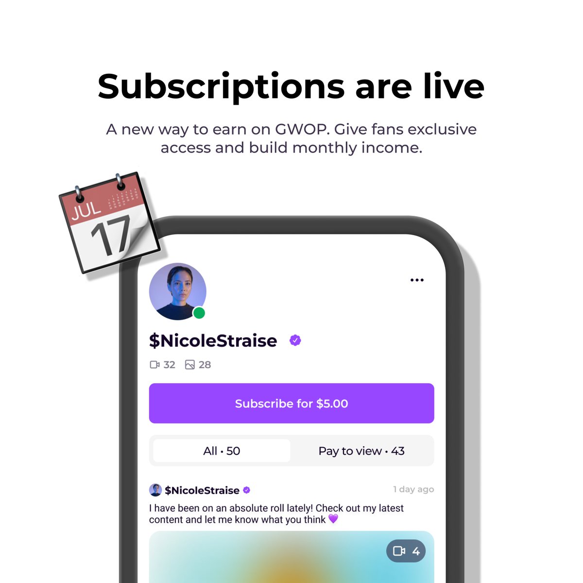 trygwop's tweet photo. ✨ Subscriptions are HERE on GWOP!

Your content. Your rules. Your price.

Subscriptions on GWOP mean:

✅ Optional additional revenue to PPV
✅ Fans get exclusive drops
✅ You build steady monthly income

Go live today + secure that 💸 recurring bag. https://t.co/fnFiQWufpn