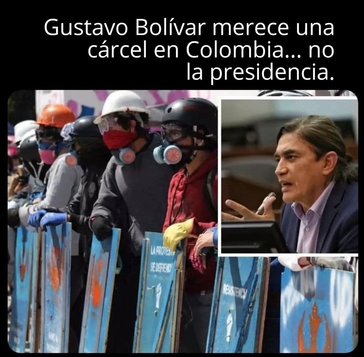 Carevieja <a href="/GustavoBolivar/">Gustavo Bolívar</a> fue el LIDER MAXIMO d la Primera Línea , les hizo VAKY los mando a la Calle con casco gafas y guantes y se guardo la platica en el bolsillo según 1️⃣9️⃣ y pretende ser Presidente 🤔
Un tipo completamente ILETRADO IGNORANTE, un ESTAFADOR, q VERGÜENZA.