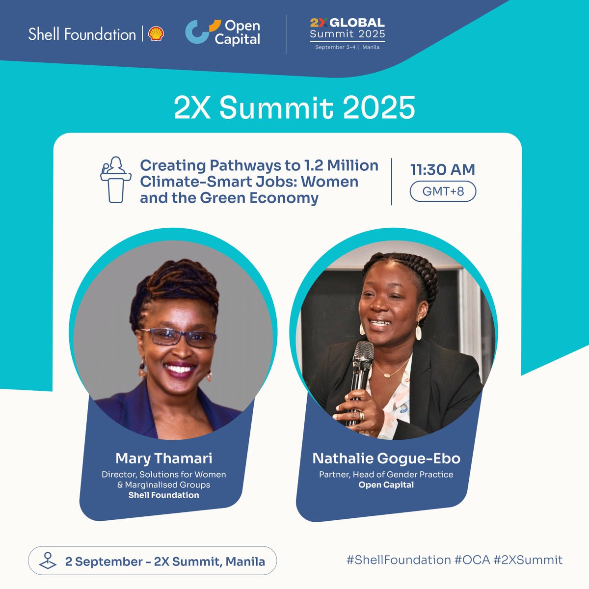 ShellFoundation's tweet image. 📣 Meet the speakers!
Did you know? Women reinvest twice as much of their income in their families and communities compared to men. Yet investments in the green economy rarely target them, and the job opportunities of the green economy often remain out of reach.
Based on this…