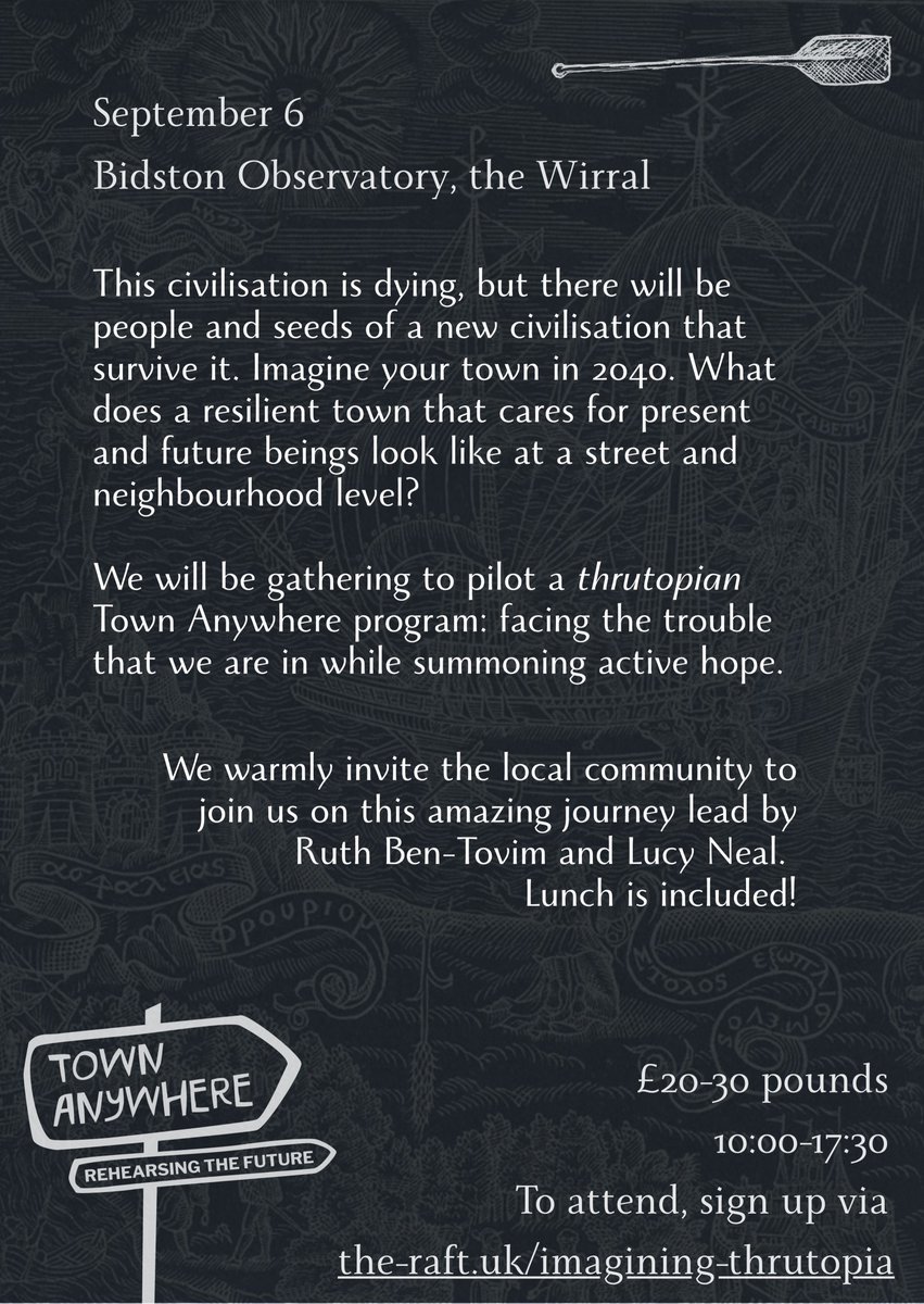 Climate Majority Project (@cmp_voice) on Twitter photo Do you or someone you know live around #Liverpool?
Join us and the Town Anywhere team next Saturday!
Business as usual is running out of road. Time to rehearse the future.
More info + sign up 👉the-raft.uk/imagining-thru…
<a href="/RuthBenTovim/">Ruth Ben-Tovim</a> <a href="/PhoebeTickell/">Phoebe Tickell</a> <a href="/GreenRupertRead/">Rupert Read 🌍 🔥</a> Do you or someone you know live around #Liverpool?
Join us and the Town Anywhere team next Saturday!
Business as usual is running out of road. Time to rehearse the future.
More info + sign up 👉the-raft.uk/imagining-thru…
<a href="/RuthBenTovim/">Ruth Ben-Tovim</a> <a href="/PhoebeTickell/">Phoebe Tickell</a> <a href="/GreenRupertRead/">Rupert Read 🌍 🔥</a>