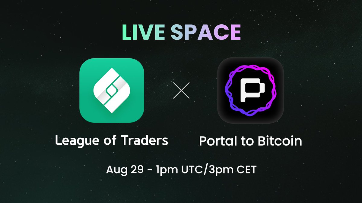 Curious about our special partnership with <a href="/PortaltoBitcoin/">Portal</a>?

Join our X Space on Aug 29 at 1pm UTC/3pm CET! ⏰

We’ll be diving into the Trader Map and their long-awaited Sep 3rd TGE!

🎤 - x.com/i/spaces/1ypJd…