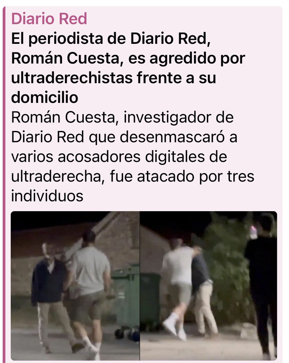 El periodista de <a href="/diario_red_/">Diario Red</a> Roman Cuesta <a href="/wiesenthal1632/">Romàn🔻</a> agredido por tres ultraderechistas nazis. 

Las amenazas y agresiones fascistas a periodistas, cargos públicos y militantes de izquierdas se multiplican.

Esperemos una repulsa unánime y detenciones. 
¡Basta de impunidad!
