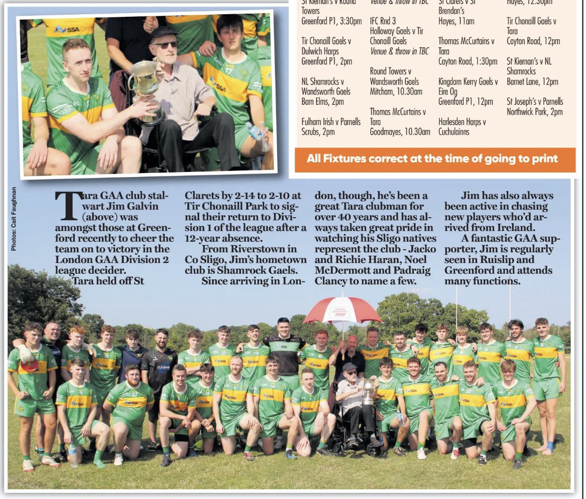 This week’s Irish World features a brilliant article focused on our longtime loyal supporter, Jim Galvin 📣💚💛