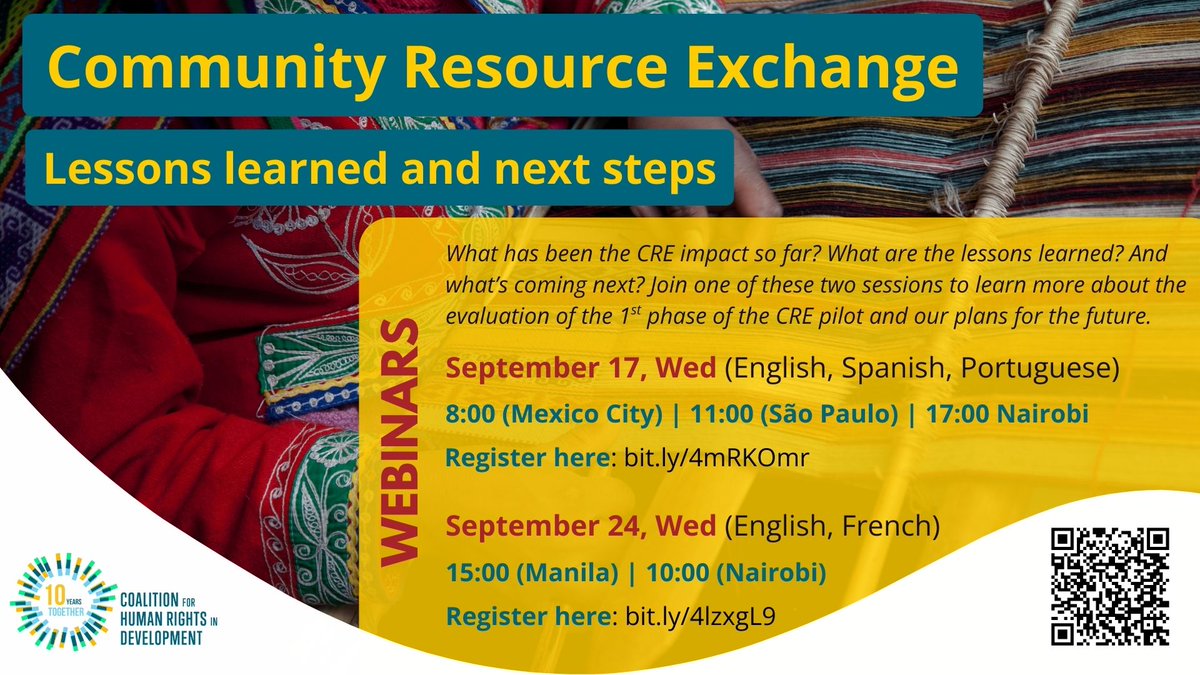 Next month join us for a webinar where we'll discuss: 📌 what has been the #CommunityResourceExchange impact so far &amp; examples of successful collaborations 
📌key trends &amp; key lessons learned 
📌what's coming next &amp; how you can collaborate.

👇Read more: rightsindevelopment.org/news/cre-evalu…