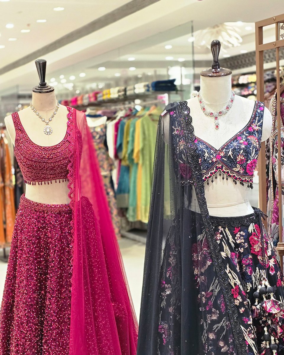 NeerusPriv34992's tweet photo. Sparkle Tales ✨️

When drama meets detail, these lehengas shine with sequins, florals, and scalloped edges, crafted for moments that demand a little extra sparkle ✨️

Turn every moment into your special story 💫

#Neerus #NeerusFashion #NeerusPrivé #FusionWear https://t.co/jXQCIbU3Re