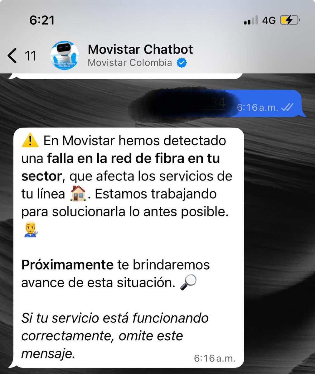 agnovoa's tweet photo. @MovistarCo y para qué hora la solución del arreglo de la fibra óptica en cedritos? Barrio de más de 600.000 personas cuántos son sus clientes o próximos ex clientes afectados. Solucionen!!!! van para 17 horas sin servicio. https://t.co/r6x9gzYp80
