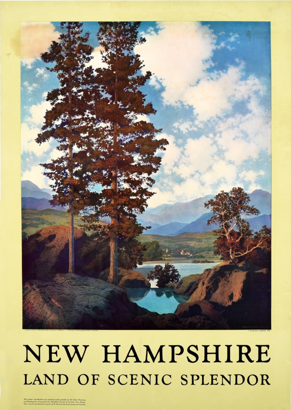 Original #vintage #poster of the day - New Hampshire Land of Scenic Splendor (1936) Artist: Maxfield Parrish → antikbar.co.uk/products/new-h… 

#NewHampshire #America #USA #Travel #Art #Scenic #View #GreatOutdoors #Nature #Countryside #Trees #Rocks #Mountains #Lakes #NewHampshireDay