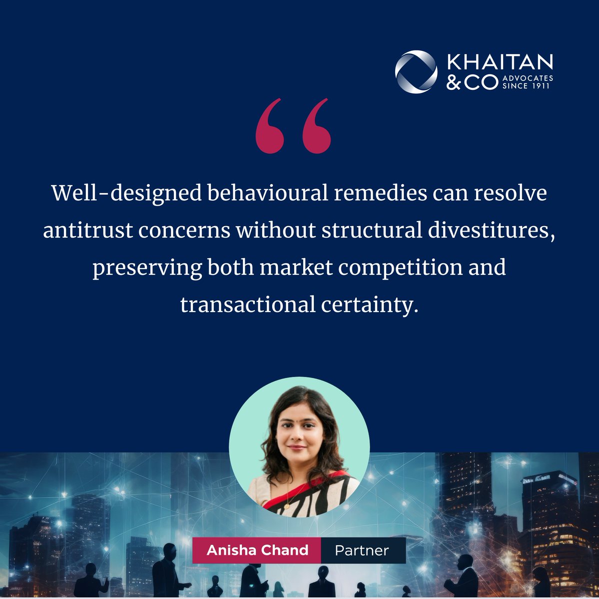 KhaitanCo's tweet image. #BehaviouralRemedies have become a key aspect of India’s #MergerControl practice. In an article for @vccircle, Anisha Chand explores their evolution, recent cases and implications for future #mergers and #acquistions.

 lnkd.in/gaqx4_wF