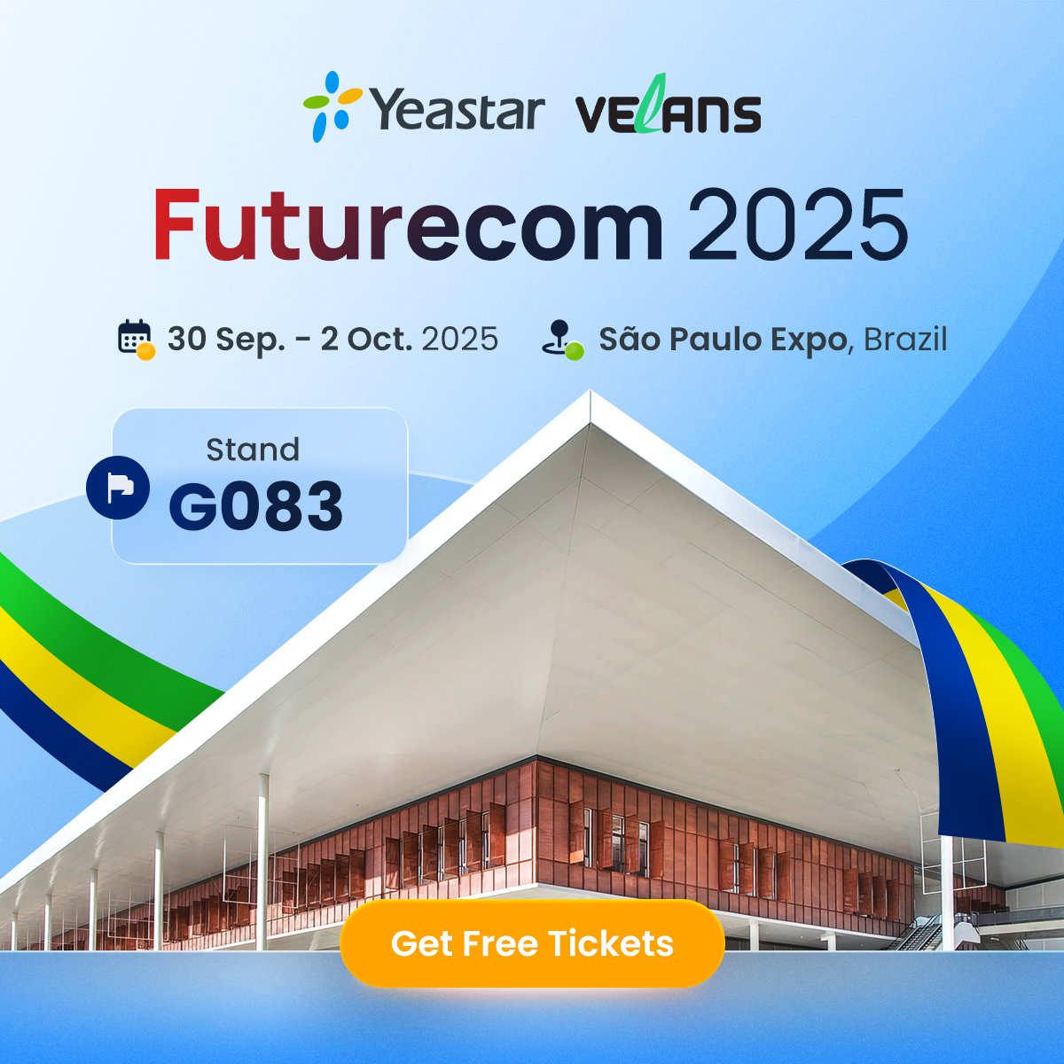 Olá, your FREE pass to #Futurecom2025 starts here💥
 
Yeastar is back to Futurecom to showcase our Next-Gen #Cloud solutions.
🔗 Pre-register Now:hubs.ly/Q03F_q2L0
🎁 Big Prize Awaits You:
➤ FREE ticket (R$700 value) 
➤ Exclusive custom gift 
➤ Yeastar goodies