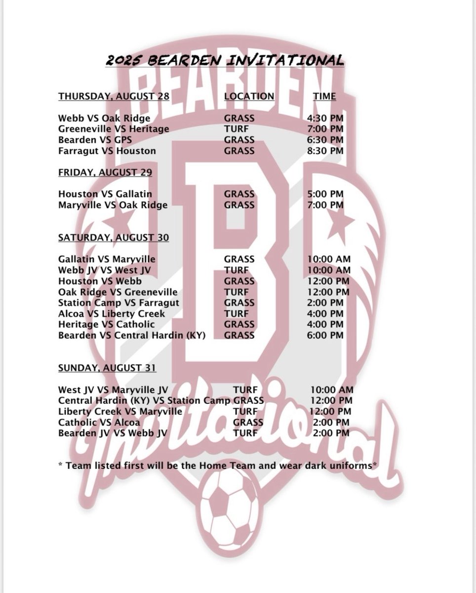Join us for some great matchups this weekend in the 2025 Bearden Invitational!

The Lady Bulldogs will host Girls Preparatory School tonight at 6:30 at the Radcliffe-Kelly grass surface field.