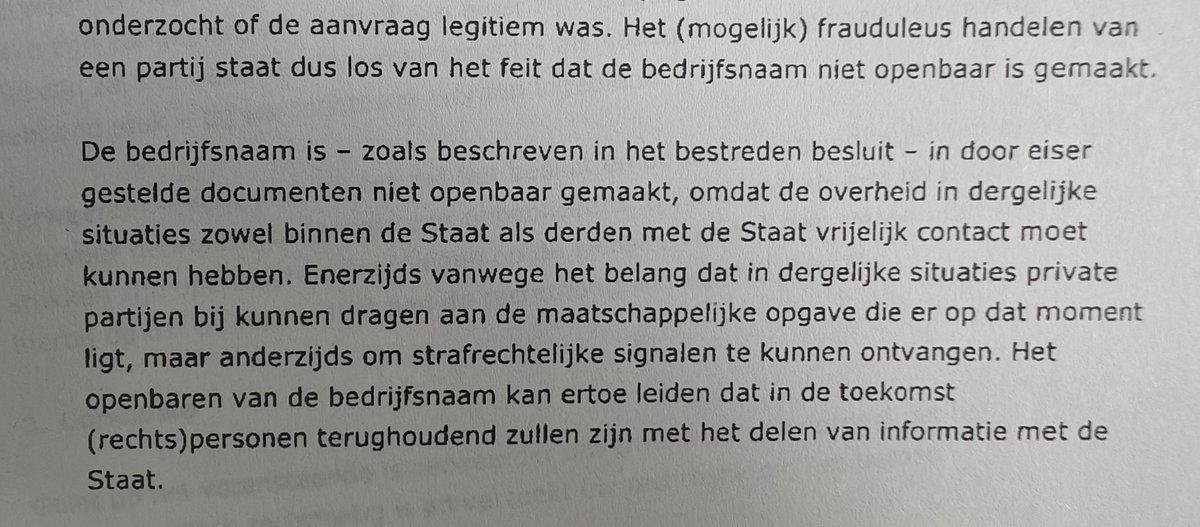 Je kunt dus een illegaal aanbod van vaccins bij de overheid indienen, zonder dat de bedrijfsnaam (gaat hier enkel om de door het bedrijf zelf gekozen internet domein) onder de Woo openbaar gemaakt mag worden. 

Hoeveel bedrijfsnamen van vaccinboefjes zijn wel zichtbaar gemaakt