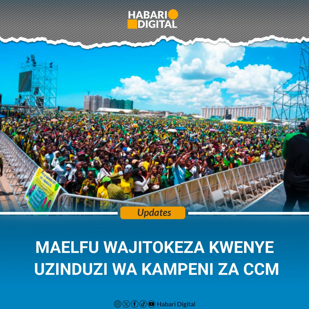 HabariDigital_'s tweet photo. Maelfu ya wanachama, wafuasi na mashabiki wa Chama Cha Mapinduzi (CCM), wakiwa katika shamrashamra za uzinduzi wa kampeni za mgombea wa Urais wa chama hicho, Rais Dkt Samia Suluhu Hassan, zinazofanyika katika Viwanja vya Tanganyika Packers, Kawe, jijini Dar es Salaam leo, Alhamisi, Agosti 28, 2025.