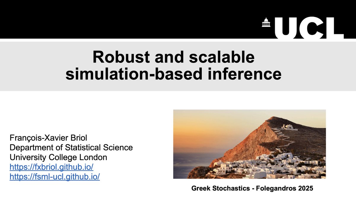 Just finished delivering a course on 'Robust and scalable simulation-based inference (SBI)' at Greek Stochastics. This covered an introduction to SBI, open challenges, and some recent contributions from my own group.

The slides are now available here: fxbriol.github.io/pdfs/slides-SB…