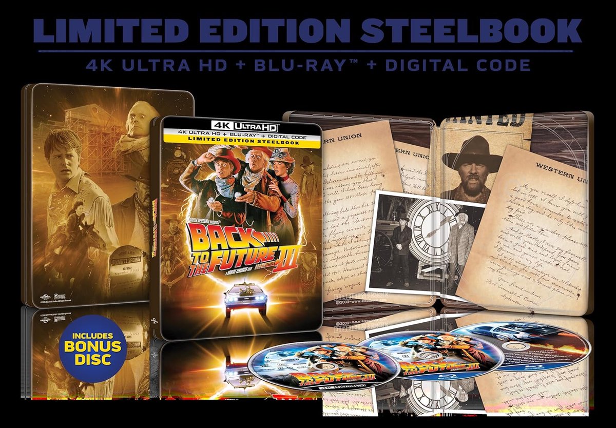 disc_connected's tweet image. ***ANNOUNCEMENT***

Coming on October 14th on #4K #Steelbook in the US from @UniversalPics: #BackToTheFuturePartIII (1990)!

They've saved the biggest trip for last as the most popular time-traveling movie trilogy ever comes to a rousing conclusion in Back to the Future Part III!