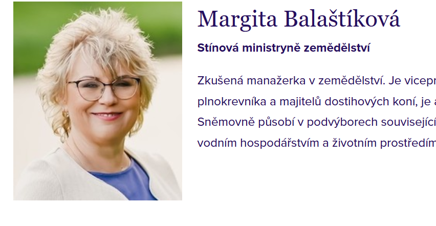 Věděli jste, že paní Margita  "Kdy-už-zastřelíš-toho- psa" Balaštíková je stále dle webu ANO stínovou ministryní zemědělství za toho hnutí?