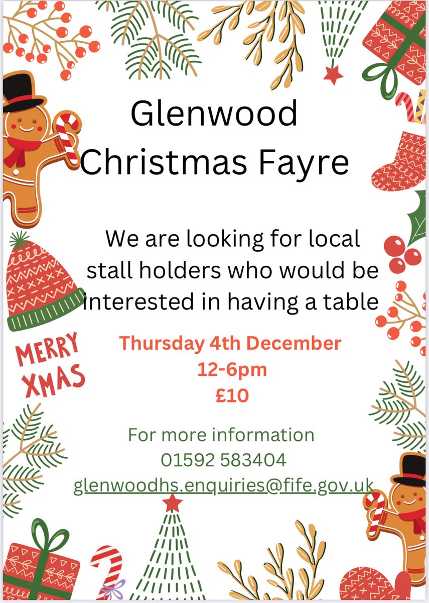 🎄 Stallholders Wanted! 🎄
Join us for Glenwood’s Christmas Fair!
🗓 4/12/25 | 📍 Glenwood High School
🎁 Crafters, bakers, small biz – we want you!
📧 Book now: 👇 
#ChristmasFair #SupportLocal #XmasMarket