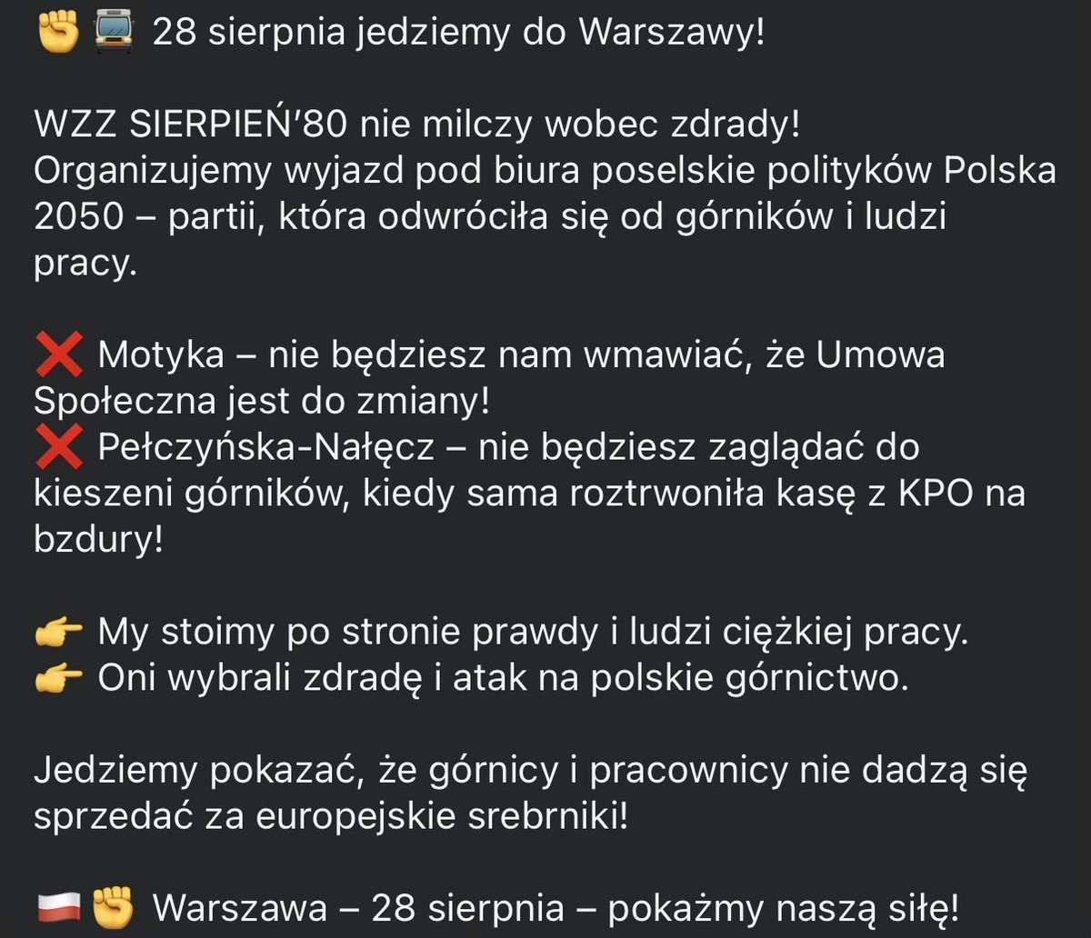 To jest niestety trudna prawda, którą najwyraźniej niektórzy chcieliby zakrzyczeć: 

W 2024 roku polskie górnictwo przyniosło ponad 11 mld zł strat.

Jednocześnie pensje w górnictwie są jedne z najwyższych w Polsce średnio 14 tys. zł miesięcznie, podobnie jak w branży IT. To o 6