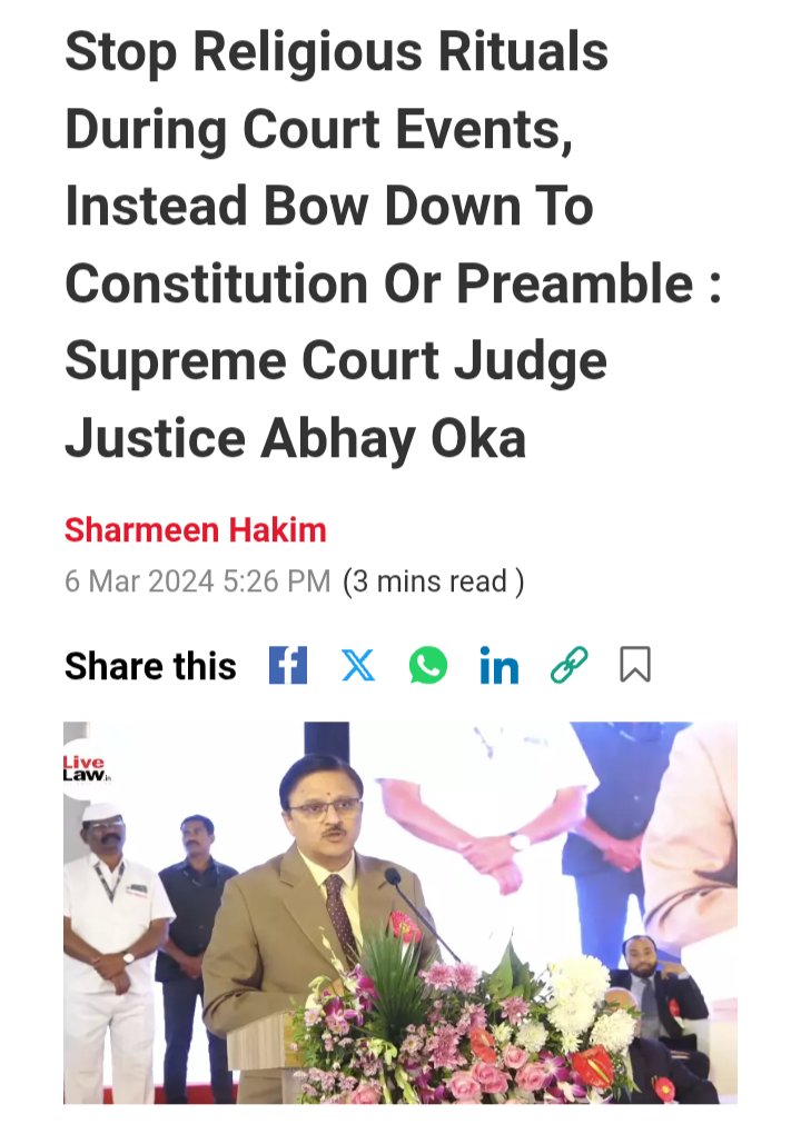 Ganesha Habba in High Court of Karnataka. Ironically Shiva-Parvati sit next to a list of fundamental duties, one of which is to promote harmony transcending religion

Remembering J Oka who said
"But the courts don't belong to anyone. It follows the religion of law and humanity"
