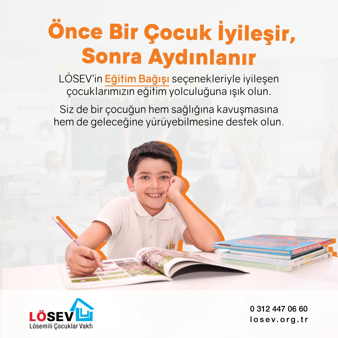 ✨Önce Bir Çocuk İyileşir, Sonra Aydınlanır✨

Her çocuk hayata eşit şartlarda başlama hakkına sahiptir…
Lösemili çocuklarımızın küçük yaşta aldıkları tanıyla dezavantajlı başlayan hayatlarına umut olmak için yapacağınız eğitim desteği, onların yarınlarını aydınlatacaktır📚