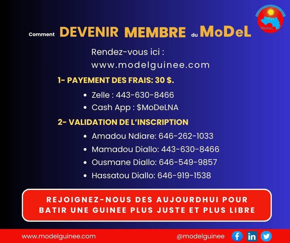 MoDeL_Guinee's tweet photo. 📢 MoDeL USA annonce l’ouverture officielle de la vente des cartes de membre 2025-2026!
Rejoignez le mouvement dès aujourd’hui et prenez part à l’avenir que nous construisons ensemble. 💪🗳️ https://t.co/3W4WitpqRl