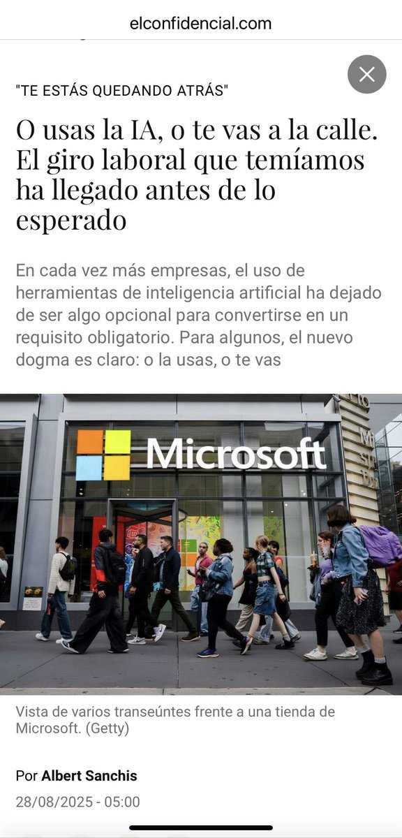 Esto iba a llegar tarde o temprano:
“El problema no es usar la IA, sino que nos están pidiendo que usemos la IA para todo, incluso para tareas donde claramente entorpece los procesos o te quita más tiempo”
Si no controlas a la IA, ella te controlará a ti.
elconfidencial.com/tecnologia/202…