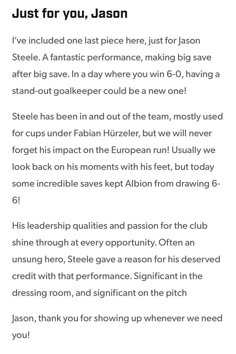 I left a few words at the bottom of my piece last night for Jason Steele. 

Unsung ❌ 
Hero ✅