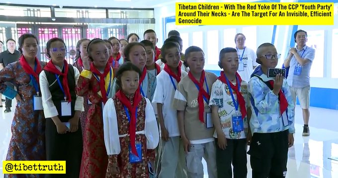 StandWithTibet's tweet photo. ❄️🏔️ Tibet: 1M+ children forced into Chinese indoctrination centers, banned from their mother tongue. 
What is an “indoctrination center”? 

In Tibet, children are taken from parents, their culture stripped, &amp; Mandarin enforced on them.

Tibetan culture is killed by Xi's regime. https://t.co/1d5yw53AJf